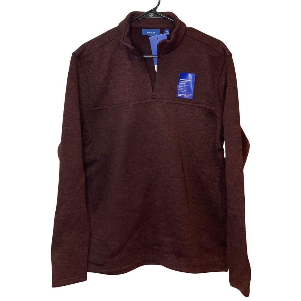 New APT 9 Men's Burgundy Heathered Fleece Quarter Zip Pullover Sweater‎ M